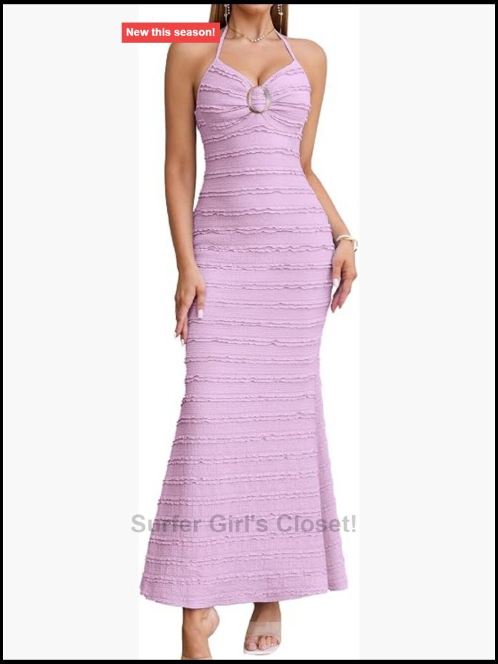 Ruffle Bodycon Maxi Dress Halter V Neck Backless Sleeveless Summer Party